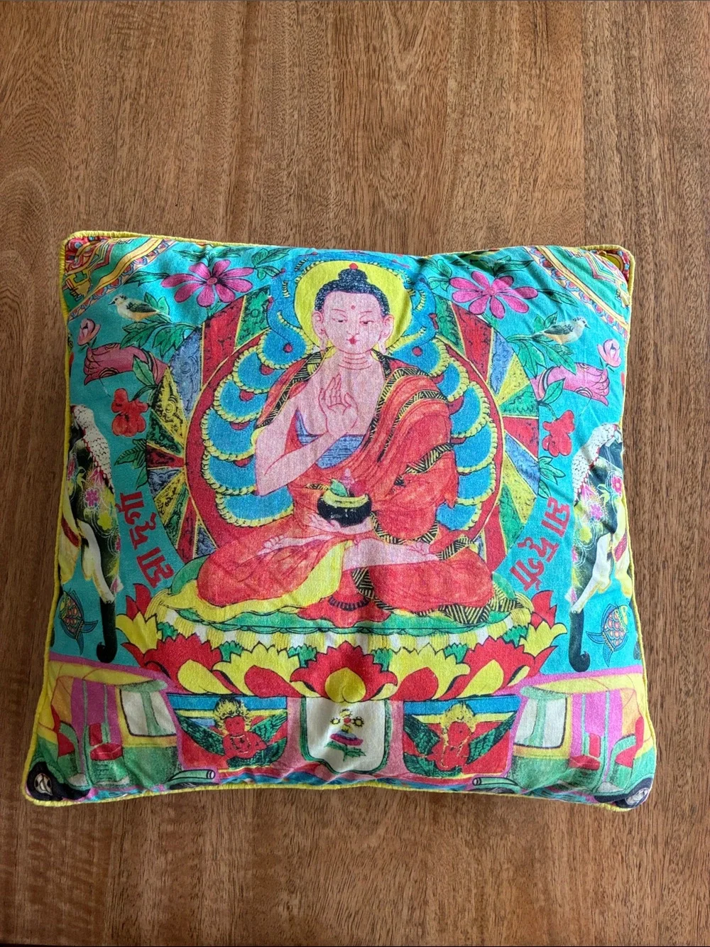 Earthbound Trading Co Buddha Throw Pillow Boho Tibetan Meditation Colorful 17”